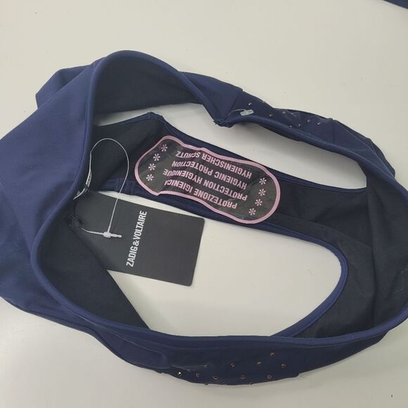 $228 studded NEW ZADIG & VOLTAIRE  NAVY BLUE GOLD BANDEAU BIKINI SWIMSUIT 8 NWT - Picture 5 of 10